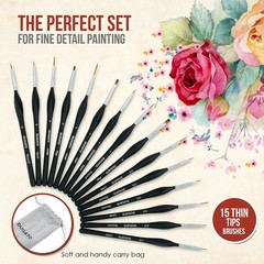 15 Fine Detail Brushes for Acrylic, Watercolor, Oil, Models & Warhammer Paints