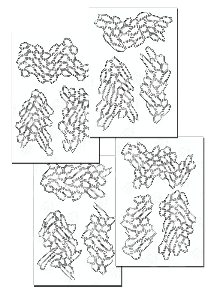 4PACK Camouflage EasyPeel Spray Paint Cerakote Camo Gun Stencil WARPED HONEYCOMB