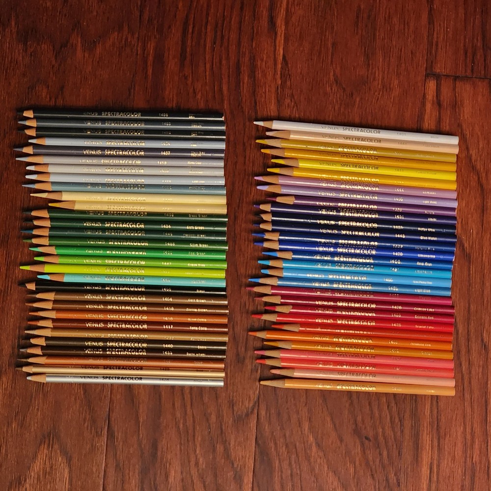 Set of 59 Venus Spectracolor ALL DIF COLORS Colored Pencils Lot Vintage RARE Art