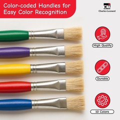 Ard Creative Arts Flat Tip Paint Brushes Short Stubby Plastic Handle With Hog Br