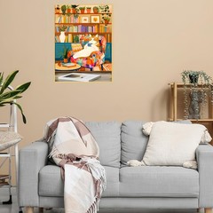 Painting by Numbers Kit for Adults Beginner,Charming Cat Bookshelf Color by Numb