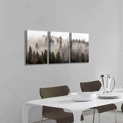 Foggy Forest Picture Wall Art: Landscape Painting Misty Pine Trees Artwork Pr…