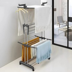 Foldable 4 Tier Stainless Steel Drying Rack with 4 Rolling Wheels 24 Hanging Rod