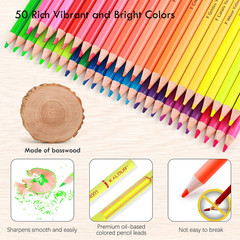 50 Neon Colored Pencils Set Fluorescent Soft Core Art Supplies for Adults