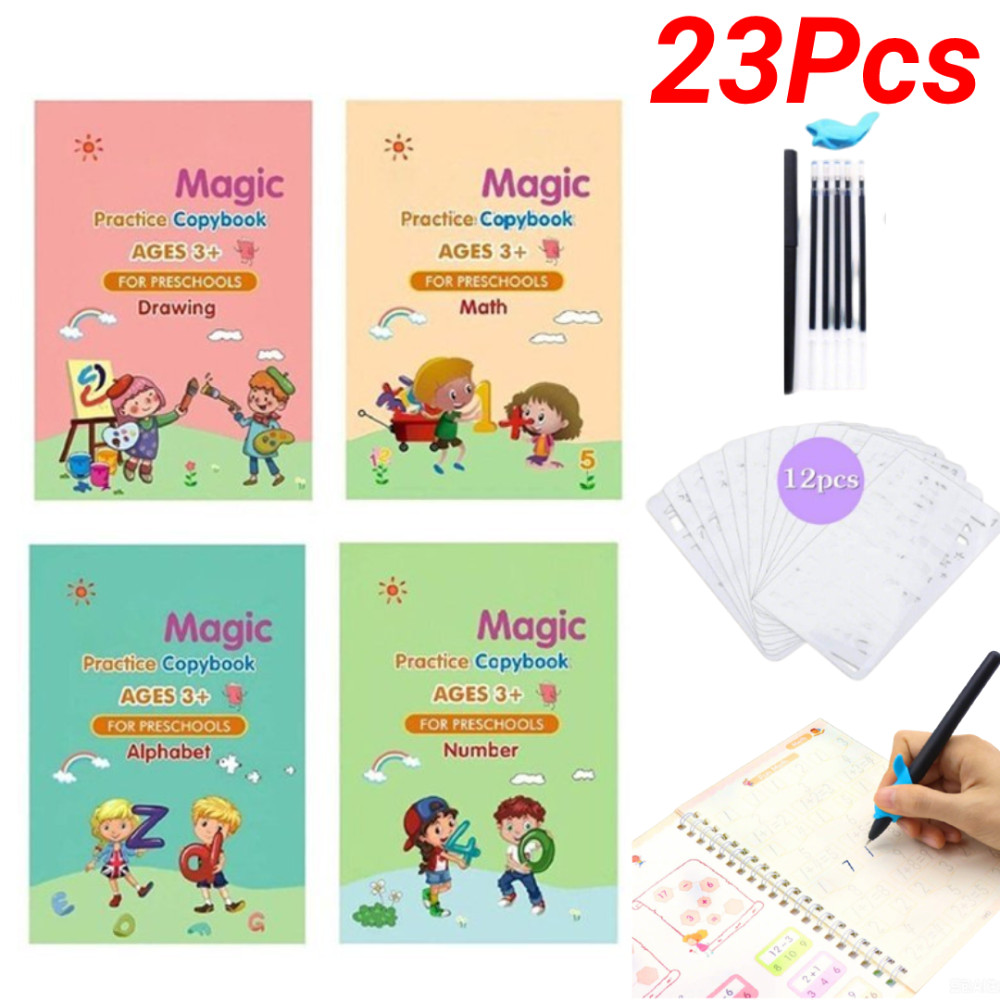 23Pcs Magic Grooved Handwriting Practice English Magic Copybook Set for Kids
