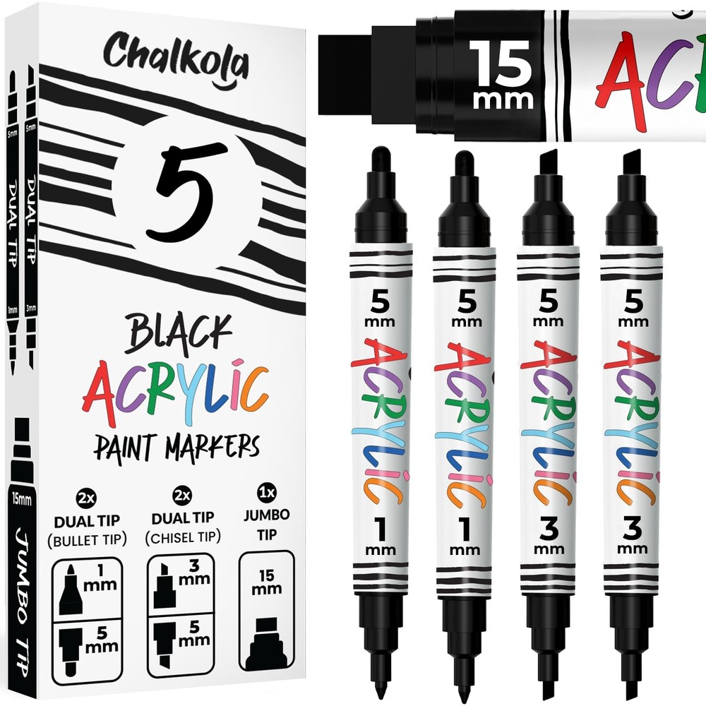 Acrylic Black Paint Pen – 1mm, 3mm, 15mm Dual Tip – Permanent for Wood, Fabric