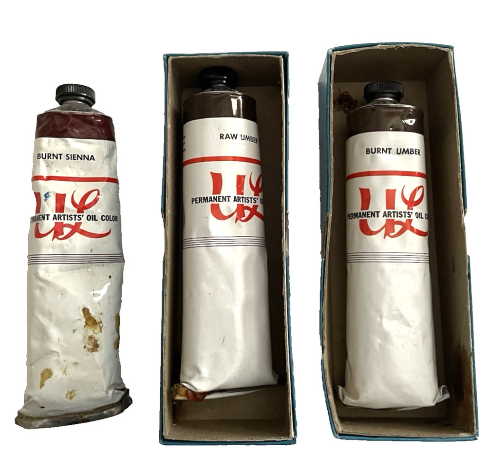 UTRECHT Oil Paint Lot-3 Pliable 150cc Tubes FINE ART BURNT RAW UMBER SIENNA Vtg