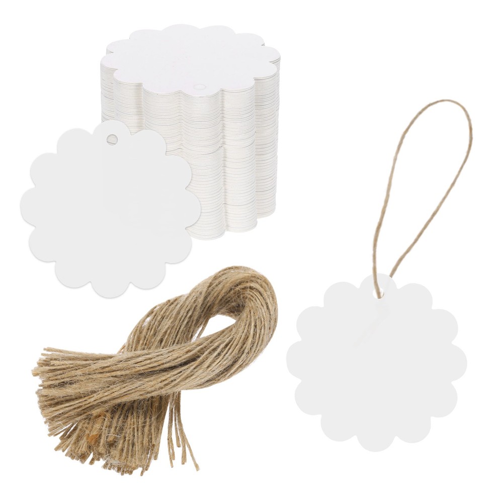 100Pcs Kraft Paper Gift Tags with String,23.6×23.6″ Round Circle Labels White