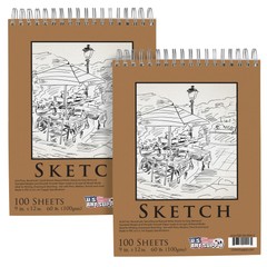 9″ x 12″ Spiral Bound Sketch Pad, Pad of 100-Sheets, 60 Pound (100gsm) (2 Pads)