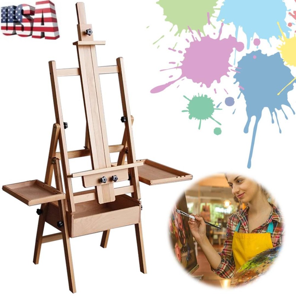59 Inch Wood Studio Artist Easel Beech Wood Painting Art Easel Standing H-Frame