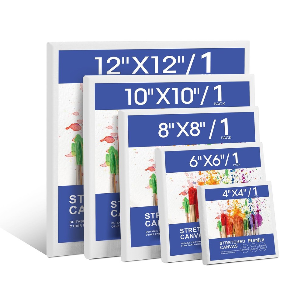 Stretched Canvas for Painting Multi 5 Pack Square Canvas 4×4, 6×6, 8×8, 10×10…