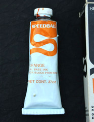 VINTAGE SPEEDBALL ORANGE NO. 3457 OIL BASE INK FOR BLOCK PRINTING 4″ TUBE 37cc