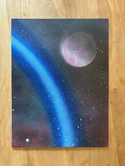 Space Painting with A Red/Purple/Green Planet and Bright Blue Aurora Wall Art