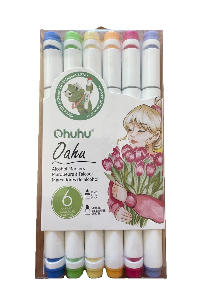 BRAND NEW Ohuhu Oahu Alcohol Markers (Chisel & Fine) 6 Colors Art Pens