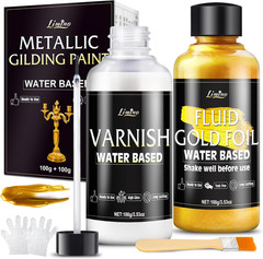 Metallic Gold Paint – 3.5oz Water Based Gold Leaf Paint and 3.5oz Varnish, Ultra