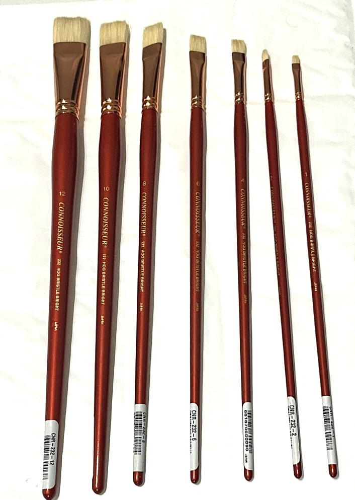 New Professional Artist Brushes Set of 7 Bright Hog Bristle sizes 1-12.