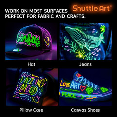 Glow in the Dark Paint, 26 Colors 3D Fabric Paint with 1 Mini UV Light 3 Brushes