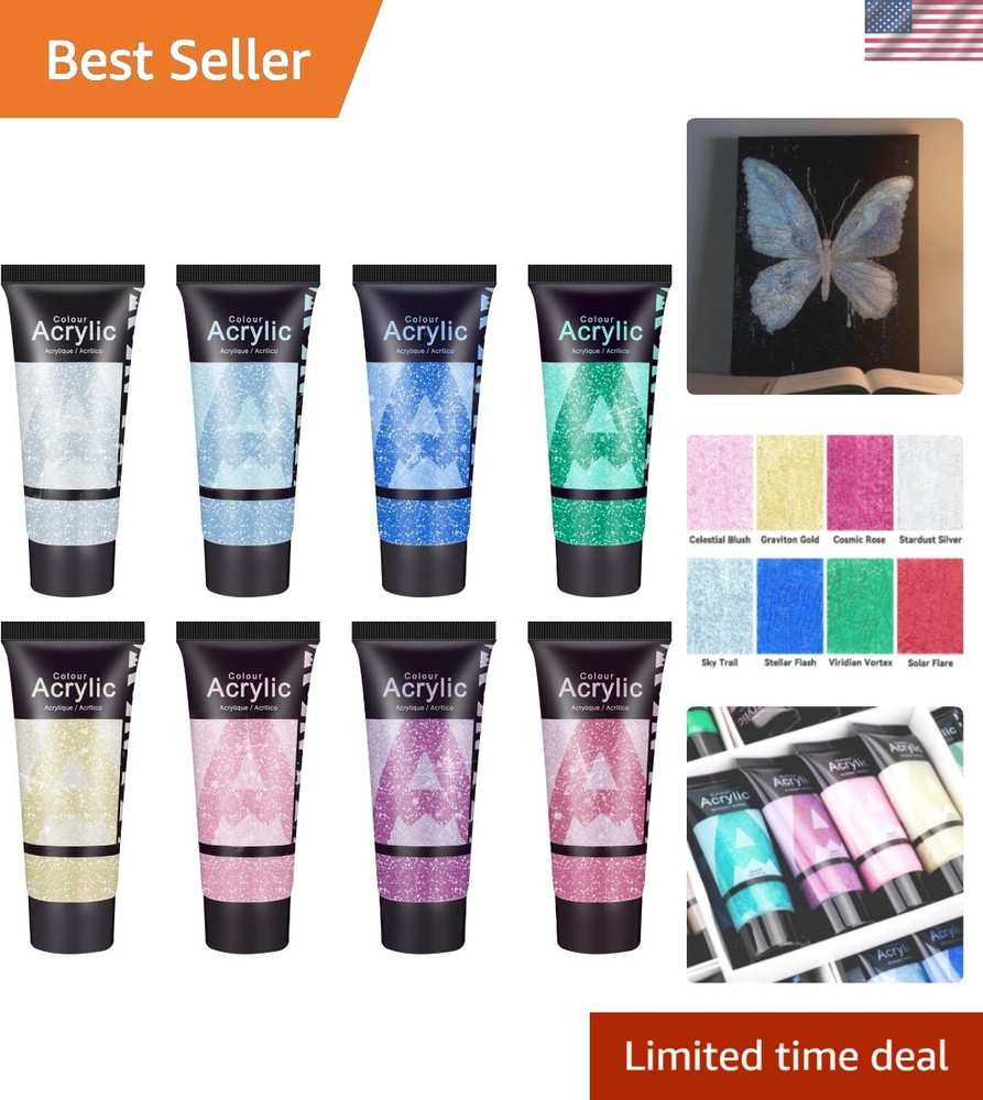 Galaxy Glitter Acrylic Paint Set – 8 Twinkle Iridescent Colors 0.71 Fl Oz / 2…