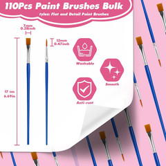 Small Paint Brushes Bulk, 110 Pcs Flat Tip round Acrylic Paint Brushes for Kids