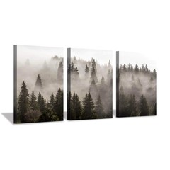 Foggy Forest Picture Wall Art: Landscape Painting Misty Pine Trees Artwork Pr…