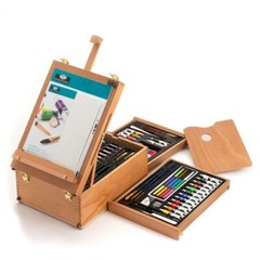 Table Top Easel Mixed Media Art Set Artist Paints Pencils Pastels Storage 104pcs