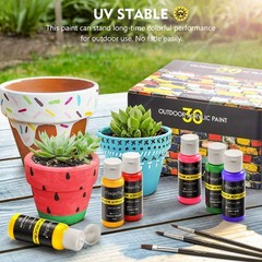 Outdoor Acrylic Paint, Set of 30 Colors/Tubes (60 ml, 2 oz.) with Storage Box…