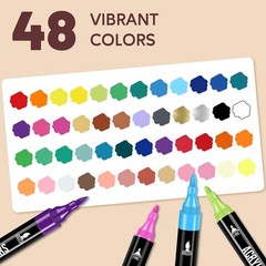 48 Color Dual Tip Acrylic Paint Markers for Rock Painting Wood Glass Fabric DIY