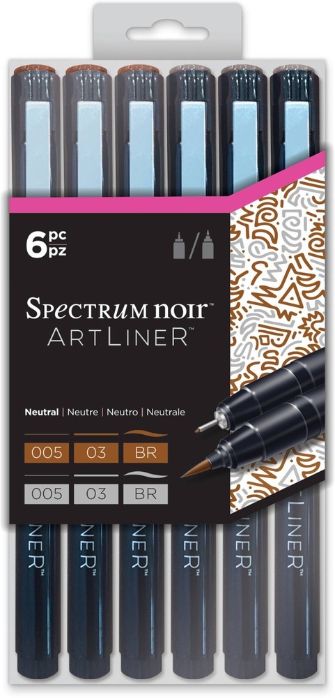 Spectrum Noir * Neutral – brown, grey * 6 pc – 0.05, 0.3 & brush nib * Artliner
