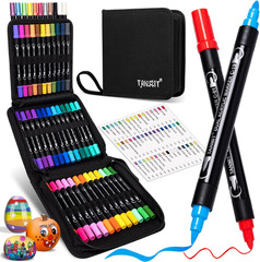 48 Colors Dual Tip Acrylic Paint Markers, Paint Pens Set with Brush Tip and Fine