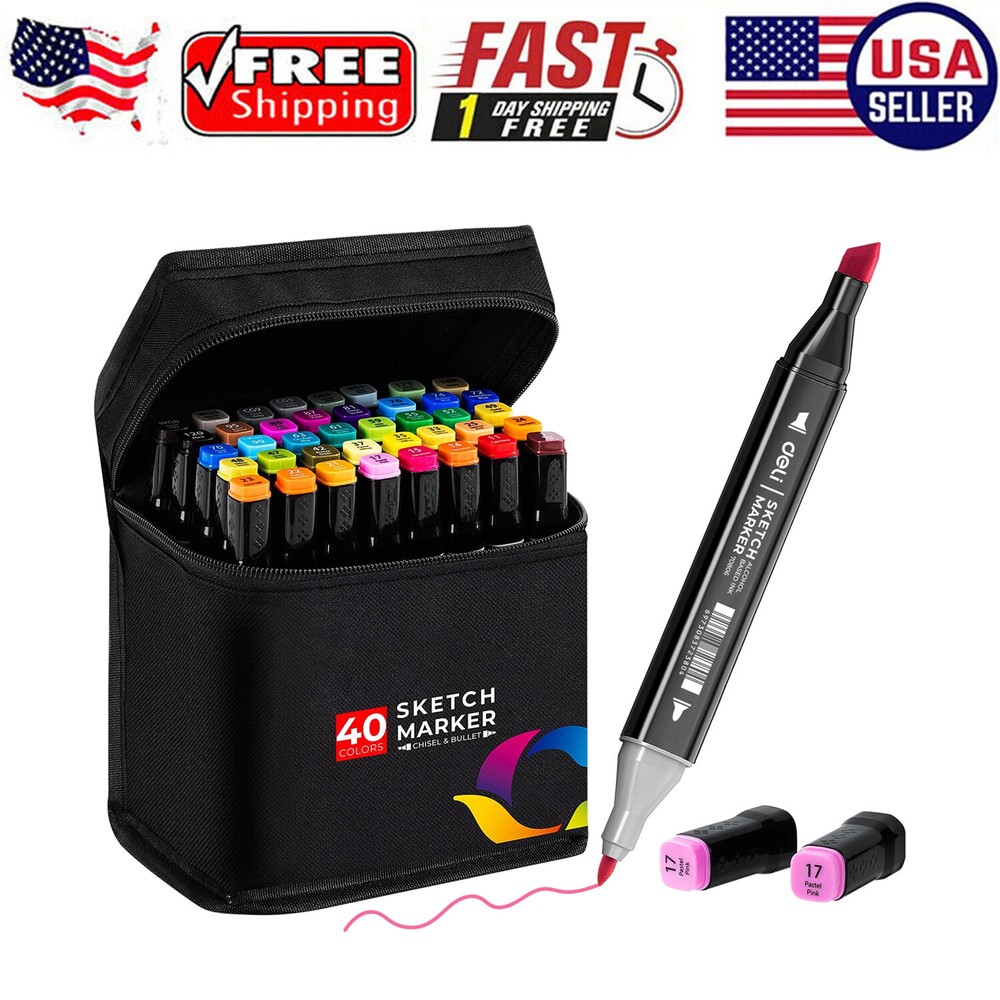 40 Colors Dual Tips Alcohol Art Markers, Fine & Chisel Refillable Ink