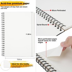 Poly Cover Sketch Book, 8.5”X11.5” 100 Pages (110gsm), Spiral Bound Artist Sk…
