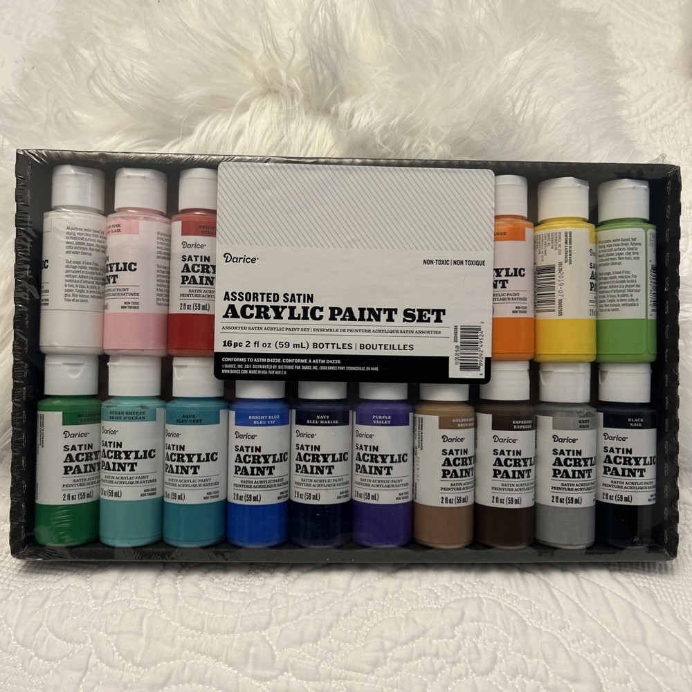 Darice Assorted Satin Acrylic Paint Set 16 Pc Non Toxic NEW