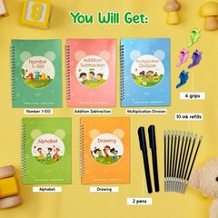 Magic Practice Copybook Number Letter Reusable Tracing Book for Preschoolers Pen