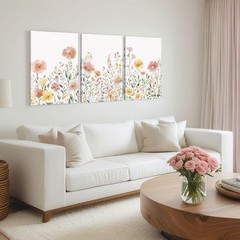 Colorful Wildflower Canvas Wall Art Set of 3 Framed – Pink Floral Watercolor …