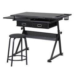Drafting Desk Drawing Table Adjustable Tabletop with Stool Arts & Crafts Black