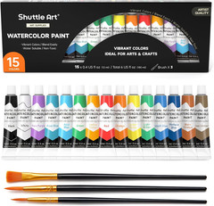 Watercolor Paint Set, 15 Colors Watercolor Paint in Tubes (12ml Each) with 3 Bru