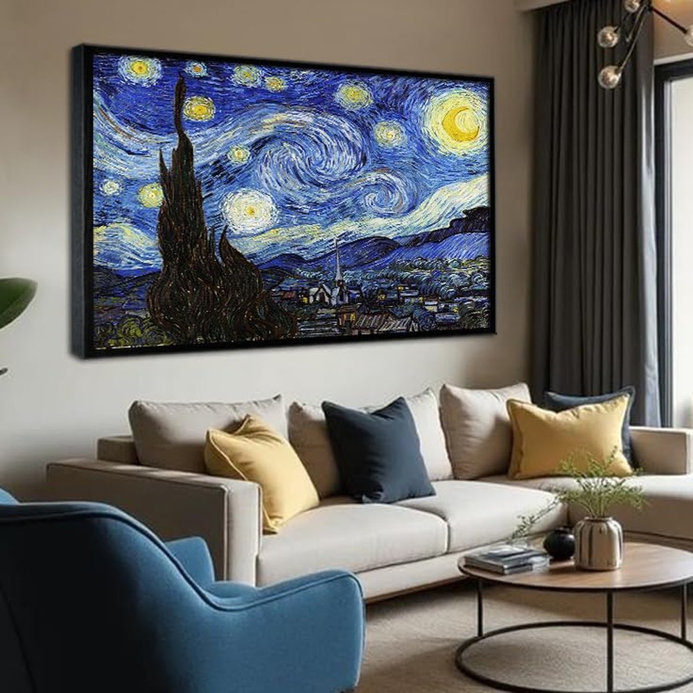 Starry Night Black Framed Wall Art, Vincent Van Gogh Canvas Print art, Classi…