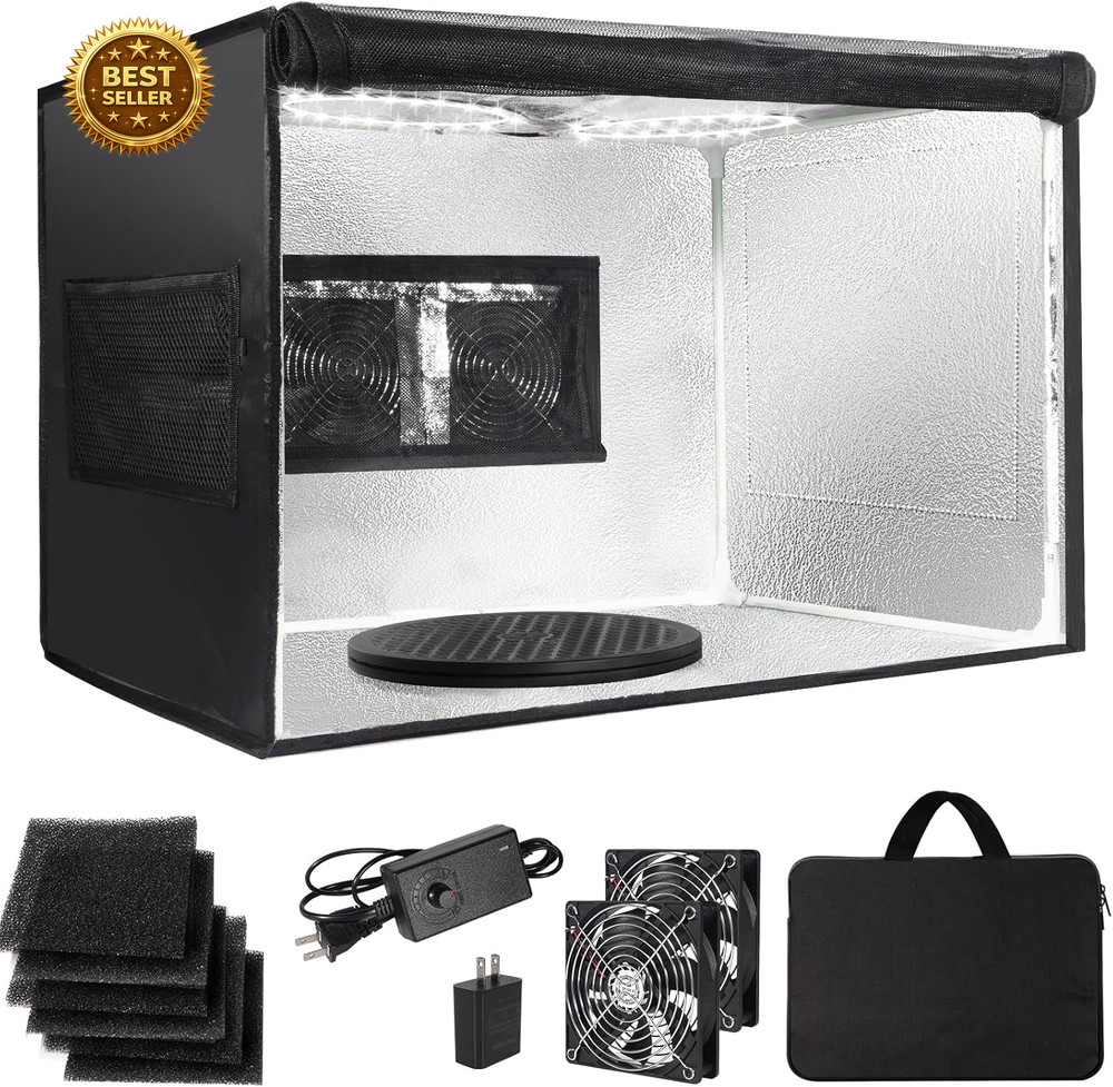 16.6in Airbrush Spray Booth Foldable LED Turntable Dual Exhaust Fan Paint Kit
