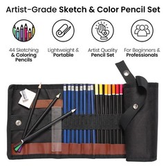 Coloring Pencils Wrap Set with Vivid Colors – 47-Piece Artist Grade Drawing &…