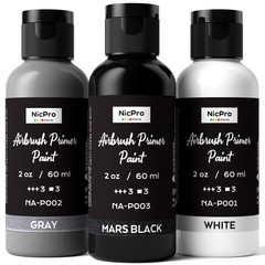 Nicpro Black, Gray, White Surface Primer 2 Fl Oz (Pack of 3), 3 Colors