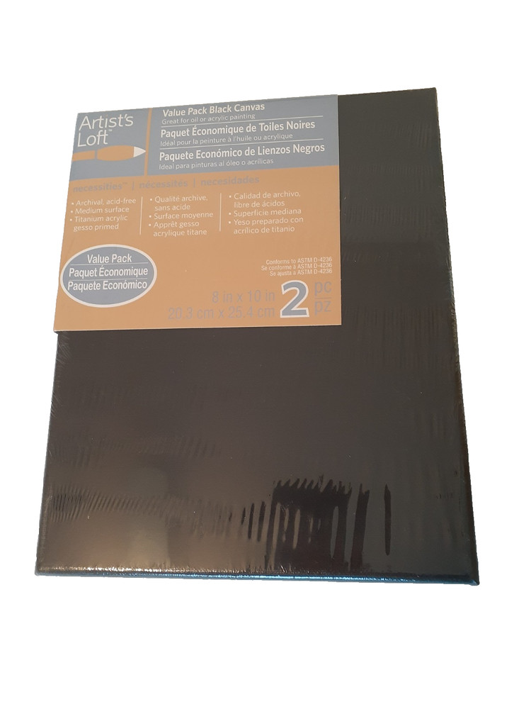 Artist’s Loft Value Pack Of 2 8″ X 10″ Black Canvases Great For Acrylic/Oil New