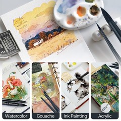 Round Watercolor Paint Brush Set Goat Hair Acrylics Gouache Black 8 PCS