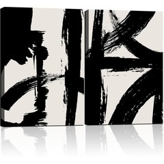 2Pcs Framed Abstract Black and White Canvas Wall Art Minimalist Brushstroke L…
