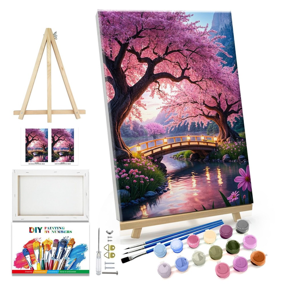 Paint by Numbers Kit for Adults with Frame Moon Paint by Number with Easel Tree