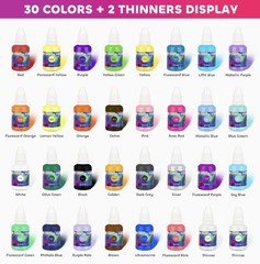 Airbrush Paint Set, 30 Colors 2 Thinners, Water-Based Acrylic for Models, Fabric