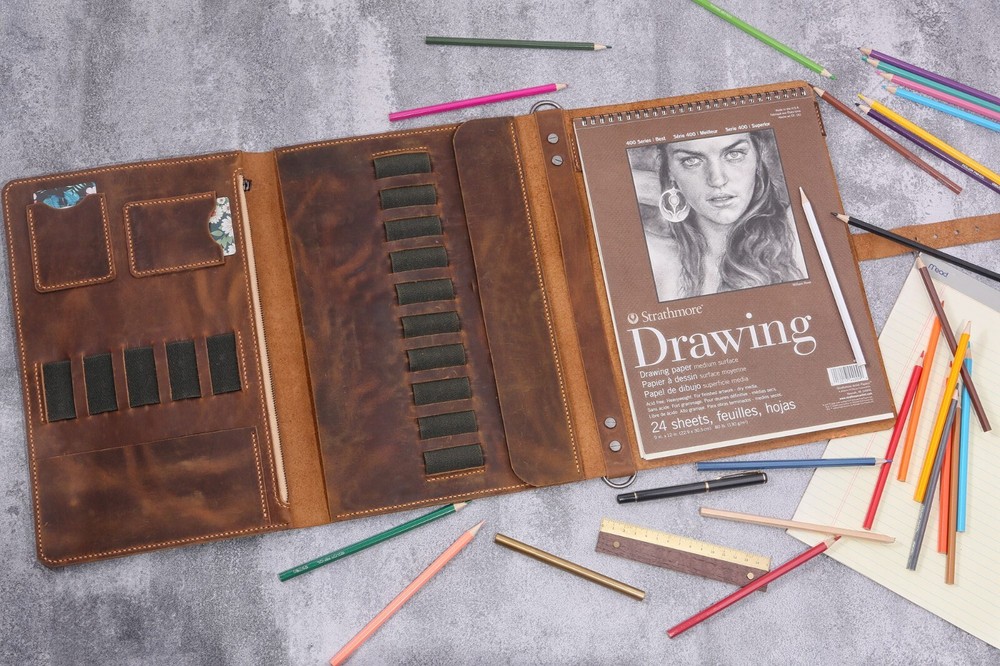 Leather sketchbook cover case for sketch pad 9″ x 12″ Drawing Sketch Pad Holder
