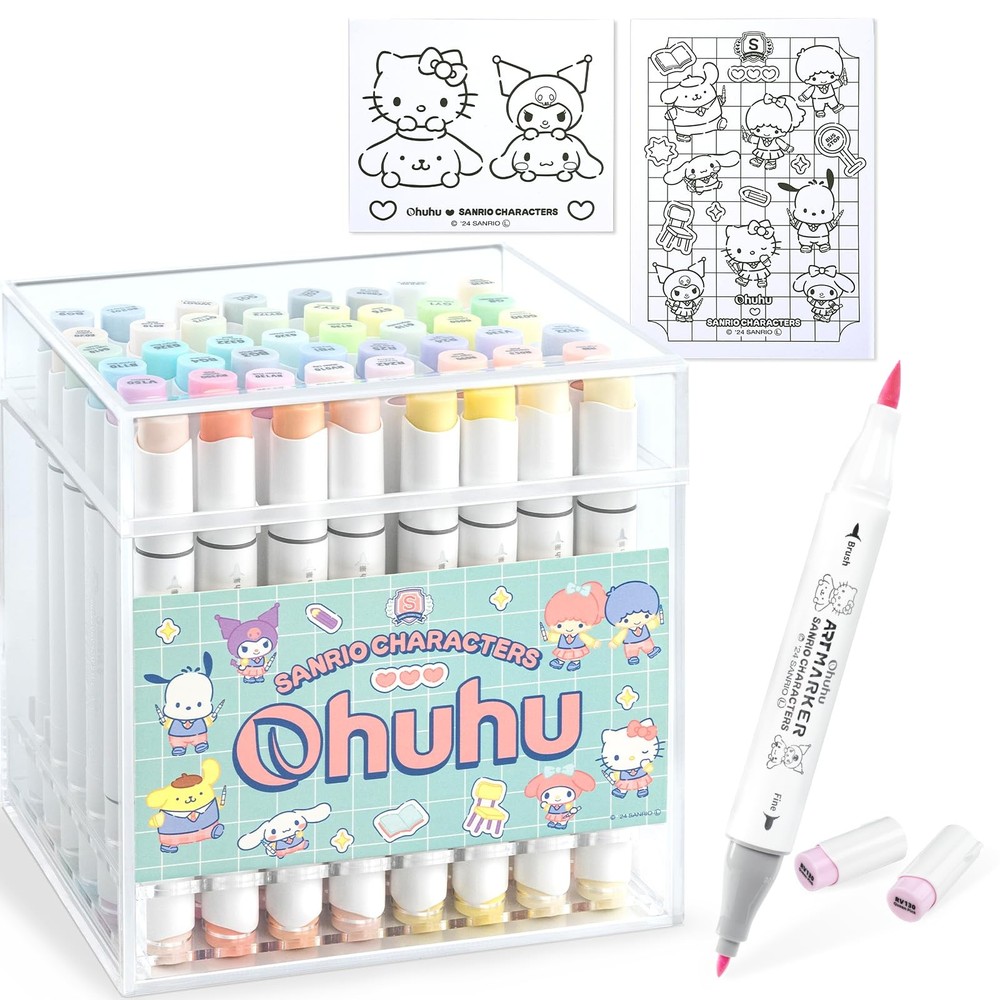 Sanrio Characters x Ohuhu 48 Colors Pastel Markers Brush Fine w/Blender