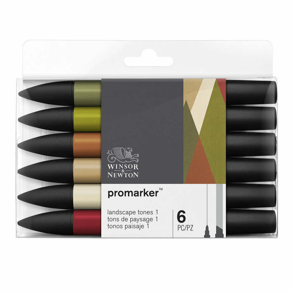 Winsor & Newton PROMARKER Twin Tip Marker Pens LANDSCAPE TONES 1 Set of 6