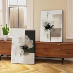 2Pcs Framed Neutral Abstract Canvas Wall Art Floral Pictures Modern Minimalis…
