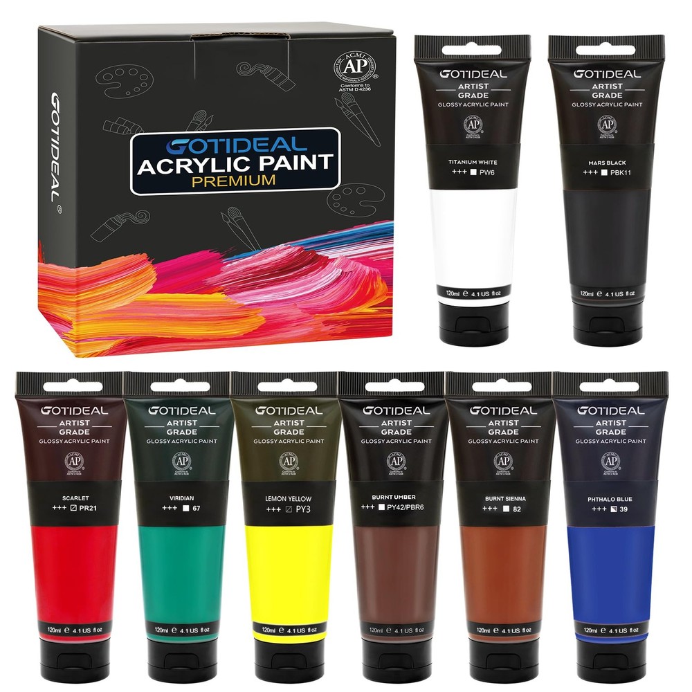 Craft Acrylic Paint Set,8 Primary Colors（(120ml,4 oz) Rich Pigments Non-Toxic…